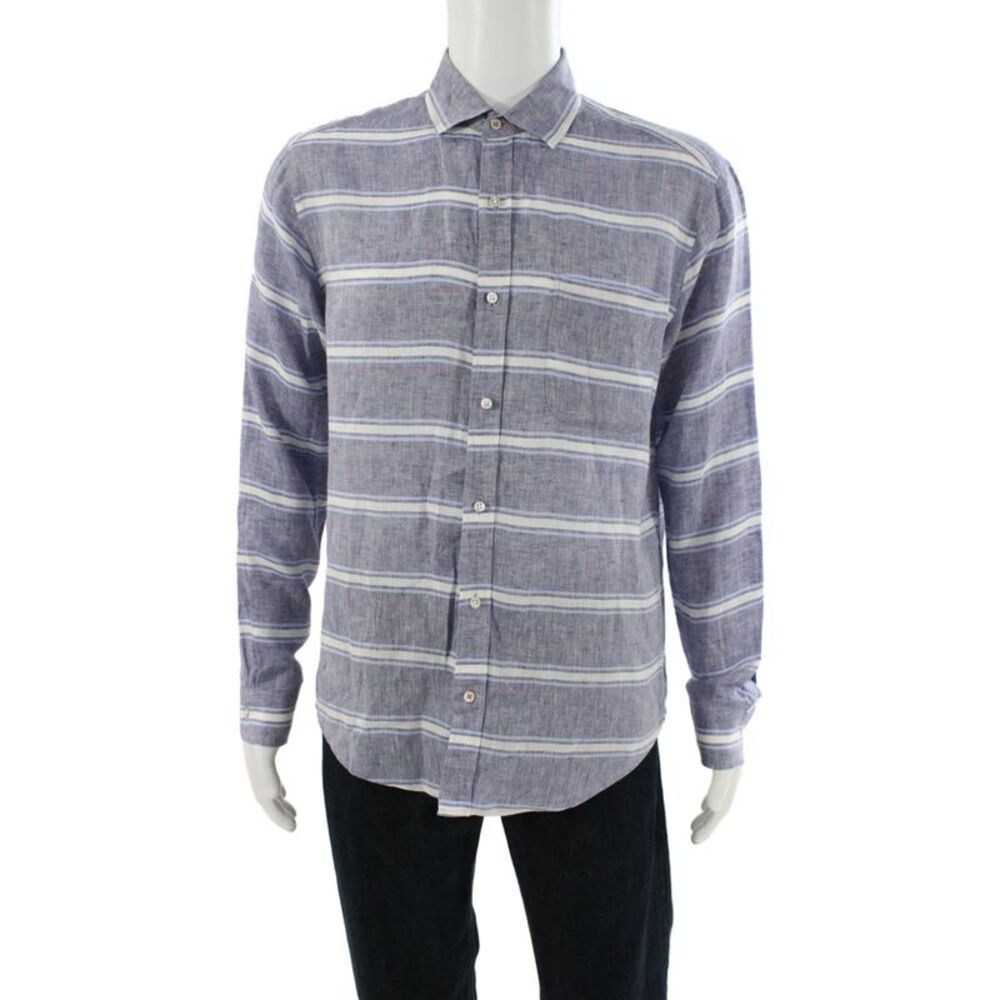 J. Mclaughlin Men's Long Sleeves Button Down Blue Striped Shirt Size S